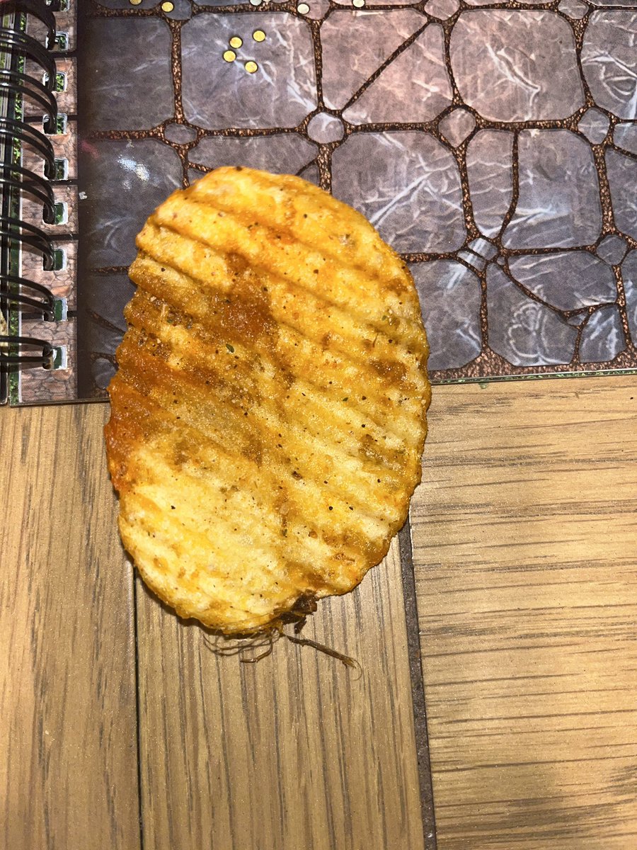 Mav_Dog's tweet photo. THIS CHIP  CLEARLY HAS FIBROUS TISSUE ATTACHED TO THE POTATO CRISP—WHAT ARE YOU GOING TO DO ABOUT THIS?!?!?? https://t.co/l30Bgj6lvd