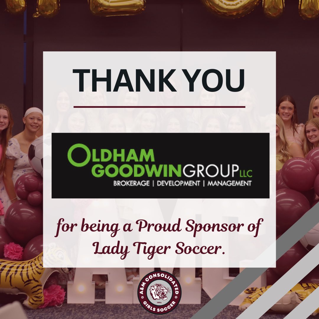 A&M Consol Lady Tigers (@amcconsolsoccer) on Twitter photo Thank you to <a href="/oldhamgoodwin/">Oldham Goodwin</a> for your aid and support this season!
We appreciate your help in making our 2025 Season a success! Thank you to <a href="/oldhamgoodwin/">Oldham Goodwin</a> for your aid and support this season!
We appreciate your help in making our 2025 Season a success!