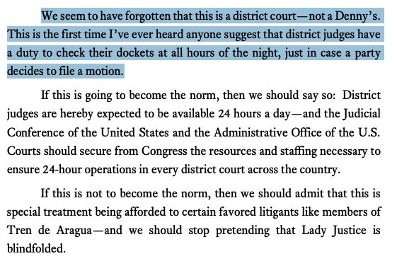 EricLeeAtty's tweet photo. Judge Ho in the Fifth Circuit expressing shock that the Constitution also applies at night. https://t.co/eh7wR7sZ2z