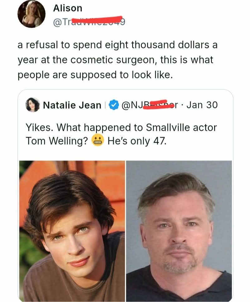 I think he still looks good. You can't look 25 forever, he's almost 50 and he takes care of himself. Beauty standards are so frustrating.🤔