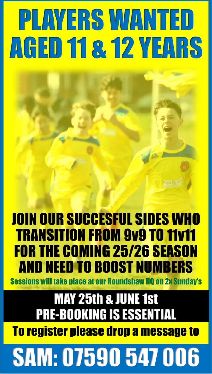 Last chance to sign up for our U12/U13 trials starting this Sunday morning (25th)! 

With our second trial session taking place on the 1st June. 

Get in touch with Sam if interested in joining!