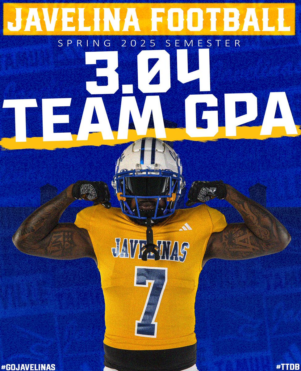 TAMUK Javelina Football (@javelinafb) on Twitter photo Got it done in the classroom this year 📚💪!
#GoJavelinas #TTDB Got it done in the classroom this year 📚💪!
#GoJavelinas #TTDB