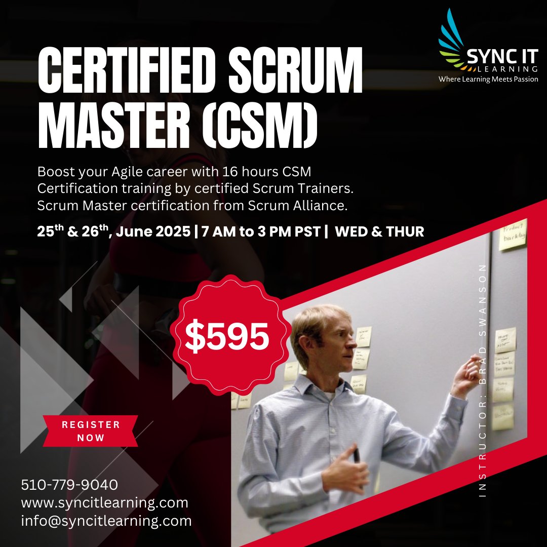 syncitlearning's tweet image. Become a Certified Scrum Master in Just 2 Days!

Led by Brad Swanson – Certified Scrum Trainer® with 20+ Years of Agile Experience

#CertifiedScrumMaster #CSMTraining #ScrumMaster #BradSwanson #AgileLeadership #ScrumAlliance #AgileTransformation #ScrumMasterCertification