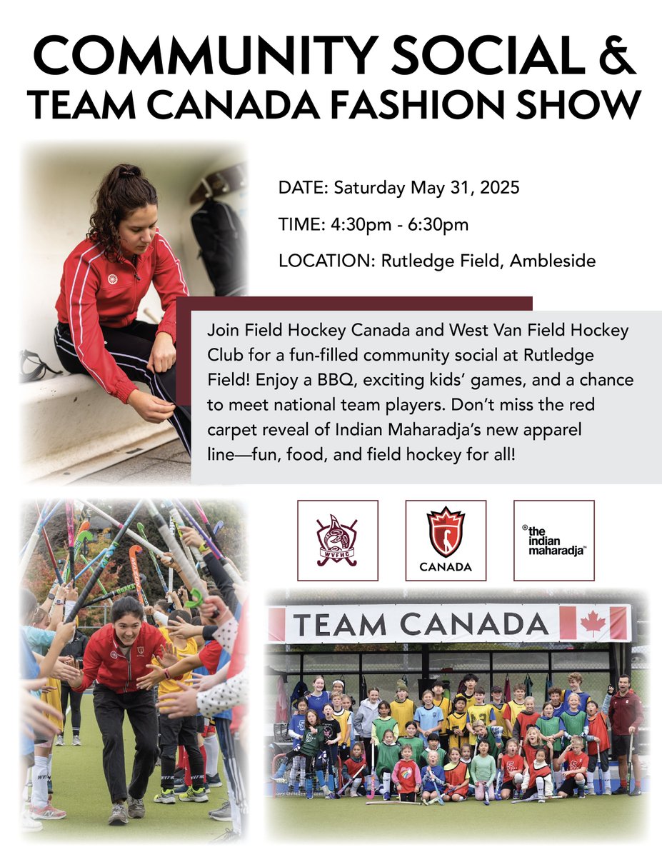 Field Hockey Canada (@fieldhockeycan) on Twitter photo Come meet national team players, socialize and see the red carpet reveal of the <a href="/indianmaharadja/">The Indian Maharadja</a> new hockey apparel line. Enjoy an afternoon of fun, food and hockey for all at Rutledge Field in West Van!
#GrowHockey <a href="/WVFHC/">West Vancouver FHC</a> Come meet national team players, socialize and see the red carpet reveal of the <a href="/indianmaharadja/">The Indian Maharadja</a> new hockey apparel line. Enjoy an afternoon of fun, food and hockey for all at Rutledge Field in West Van!
#GrowHockey <a href="/WVFHC/">West Vancouver FHC</a>