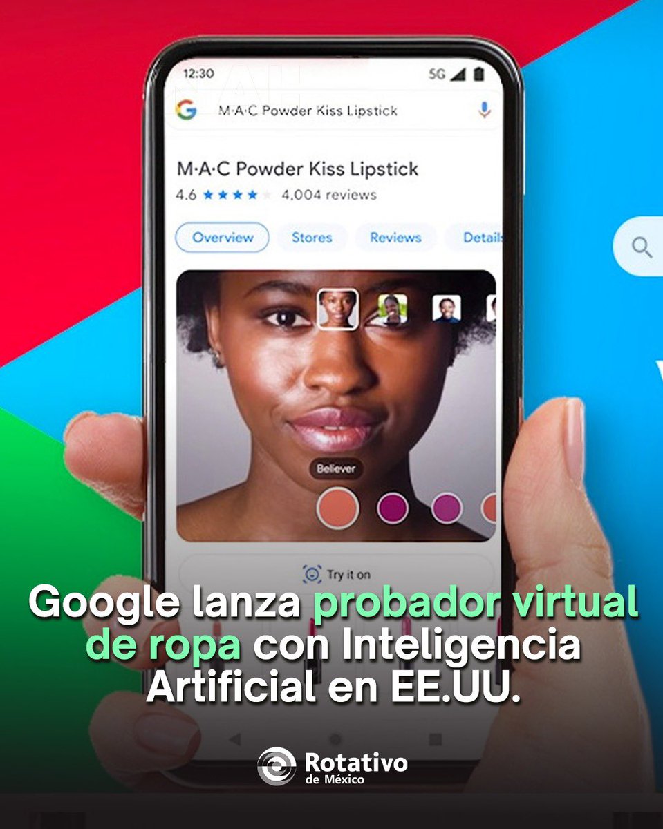 rotativodemex's tweet image. @Google lanza un probador virtual en EE.UU. que permite ver cómo lucen prendas en un modelo creado con tu foto. Aún no ajusta tallas, pero es el primer paso hacia compras más realistas. #Google #ModaVirtual #ComprasOnline #IA #TechNews #SearchLabs #RopaDigital #NoticiasTech
