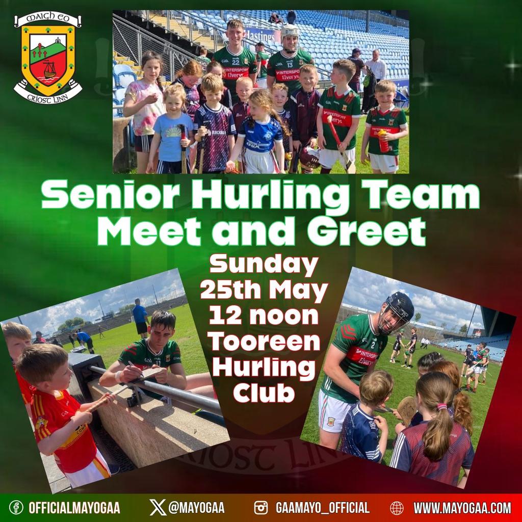 Mayo GAA (@mayogaa) on Twitter photo Mayo Senior Hurlers will have a Meet & Greet after their training on Sunday.
📖 Read Information here ⬇️⬇️⬇️
mayogaa.com/2025/05/21/may… <a href="/Moyturahurling/">Moytura Hurling Club</a> <a href="/westportgaa/">Westport GAA</a> <a href="/Claremorrishurl/">Claremorris Hurling club</a> <a href="/g_iorrais/">Gaeltacht Iorrais</a> Mayo Senior Hurlers will have a Meet & Greet after their training on Sunday.
📖 Read Information here ⬇️⬇️⬇️
mayogaa.com/2025/05/21/may… <a href="/Moyturahurling/">Moytura Hurling Club</a> <a href="/westportgaa/">Westport GAA</a> <a href="/Claremorrishurl/">Claremorris Hurling club</a> <a href="/g_iorrais/">Gaeltacht Iorrais</a>