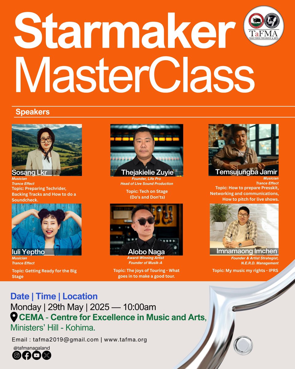 Starmaker MasterClass - A workshop for Emerging Artistes

Understanding Your Profession: 
- Preparing TechRider, Press-Kit and Networking
- Getting ready for the big stage - How to communicate
- The Joys of Touring- what goes in to make a good tour
- Tech on Stage (Do’s and