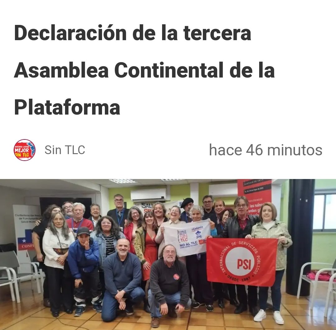Declaración de la Plataforma América Latina y el Caribe mejor sin TLC <a href="/ALsinTLC/">América Latina y El Caribe Mejor Sin TLC</a> reunida en su III Asamblea continental en Santiago de Chile.👉
"Construir alternativas urgentes a Trump y a los tratados de libre comercio e inversión"
americalatinasintlc.org/2025/05/21/dec…