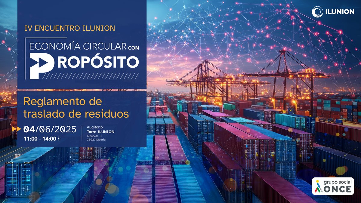 ILUNION's tweet photo. ♻️ Volvemos con una nueva edición de ‘Encuentro ILUNION - Economía Circular con Propósito’:
🗓️ 12 de junio del 2024.
⏰ 10 a 13 horas.
📍 Auditorio de Torre ILUNION.

👇 ¡Inscríbete! 👇
https://t.co/xO64n9TNc6 https://t.co/15Ah0s2PaH