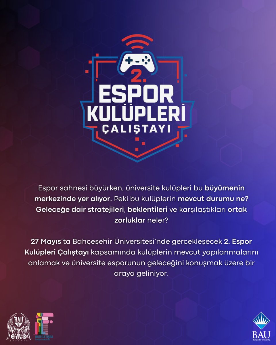 🎮 2. Espor Kulüpleri Çalıştayı 27 Mayıs’ta Bahçeşehir Üniversitesi’nde gerçekleşiyor!

📍 İstanbul’da bulunan üniversite espor kulüplerinin temsilcileriyle bir araya geliyoruz.

🎯 Tema: Üniversite esporunun bugünü ve geleceği 💭🚀

#EsporKonuşuyoruz