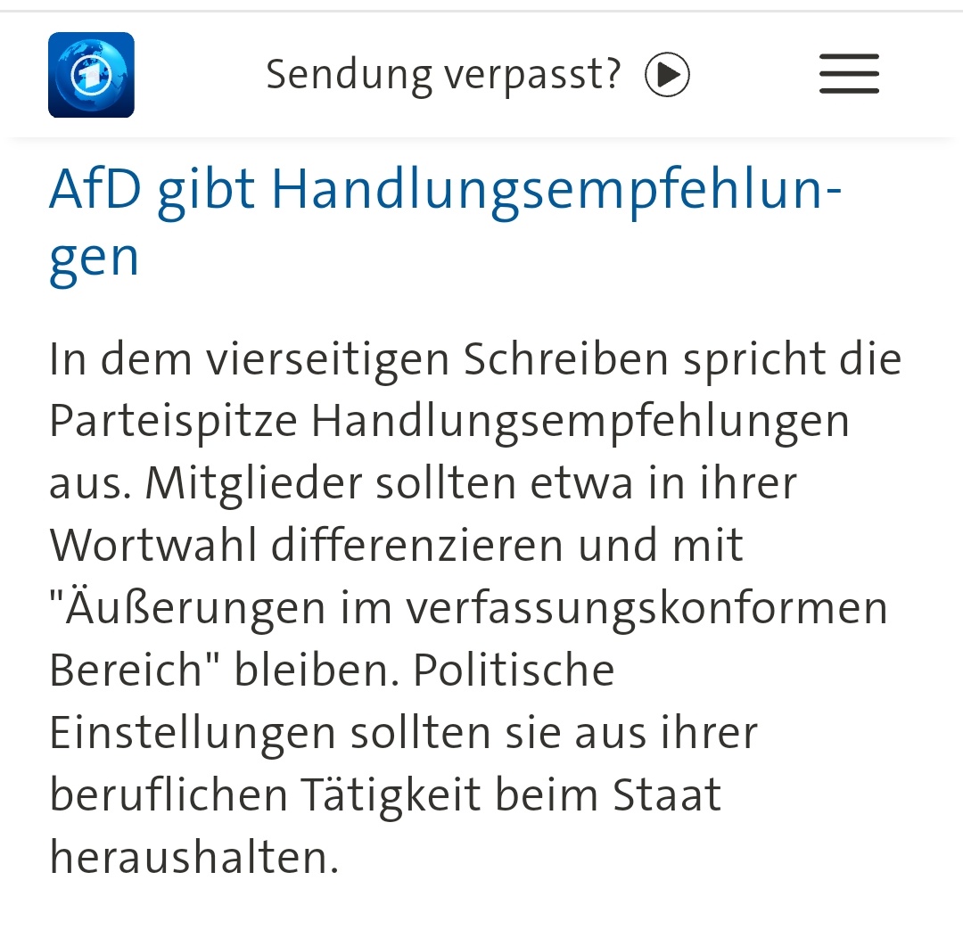 Auf den Punkt gebracht: Demokratische und verfassungskonforme Parteien benötigen keine solchen internen Handlungsempfehlungen für ihre Mitglieder im öffentlichen Dienst. #noAfD #Rechtsextremismus #Demokratie