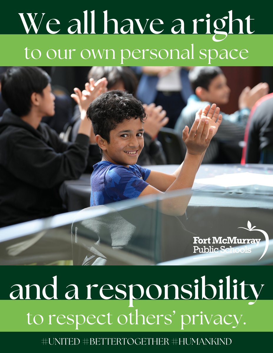 Fort McMurray Public School Division (@fmpsd) on Twitter photo Respect starts with understanding.
Every student has the right to personal space and the responsibility to respect others’ privacy.
<a href="/annaleeskinner/">Annalee Nutter</a>
#UNITED #BETTERTOGETHER #HUMANKIND
#FMPSD #YMM #RMWB Respect starts with understanding.
Every student has the right to personal space and the responsibility to respect others’ privacy.
<a href="/annaleeskinner/">Annalee Nutter</a>
#UNITED #BETTERTOGETHER #HUMANKIND
#FMPSD #YMM #RMWB