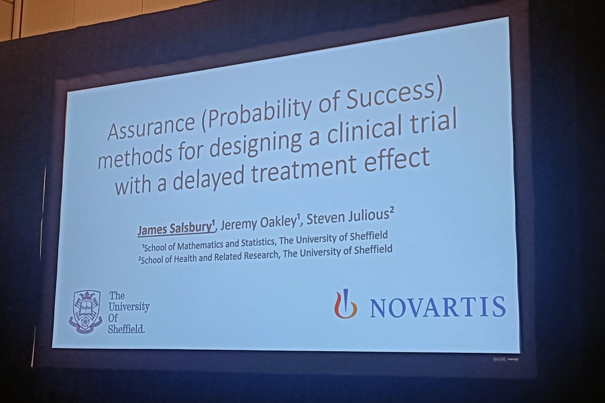 Steven Julious (@stevenjulious) on Twitter photo A great talk by <a href="/JamesSalsbury/">James Salsbury</a> at #sct2025 entitled
Assurance methods for designing a survival trial with delayed treatment effects A great talk by <a href="/JamesSalsbury/">James Salsbury</a> at #sct2025 entitled
Assurance methods for designing a survival trial with delayed treatment effects
