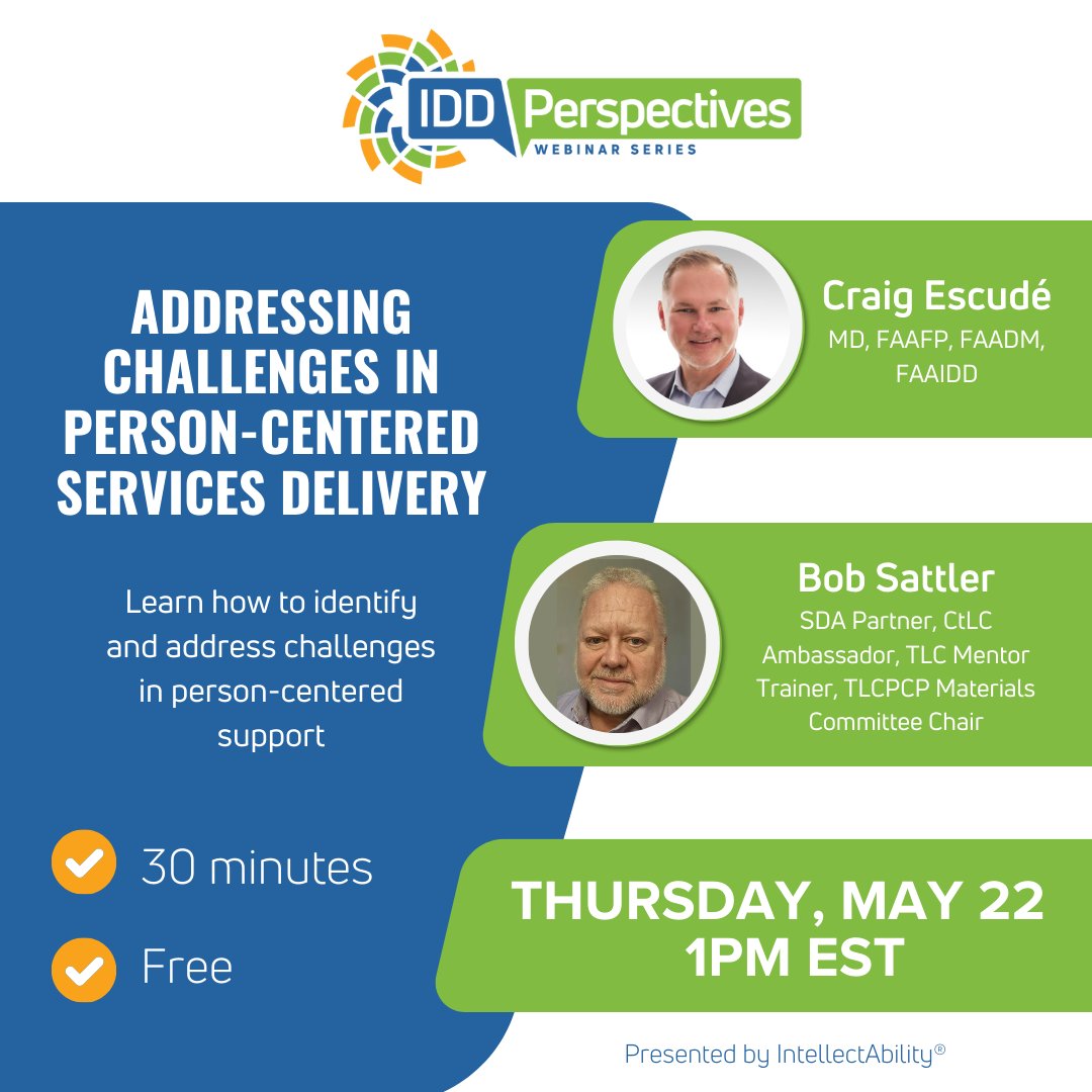 IDD Perspectives: Addressing Challenges In Person-Centered Services Delivery is tomorrow!

Learn how to identify and address challenges in person-centered support from two trusted industry leaders. Register for free here: attendee.gotowebinar.com/register/65575…
