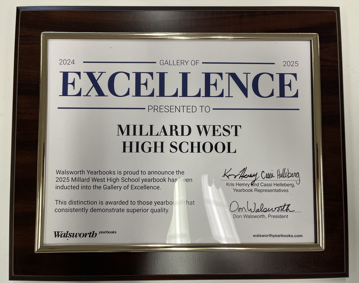 The 2025 <a href="/MWHSWildcats/">Millard West HS</a> Prowler Yearbook was awarded the Gallery of Excellence Award from Walsworth Yearbooks - a distinction awarded to yearbooks that consistently demonstrate superior quality. <a href="/MWHSactivities/">Millard West Activities</a> <a href="/getiemann/">Greg Tiemann</a> <a href="/MillardPS/">Millard Public Schools</a>