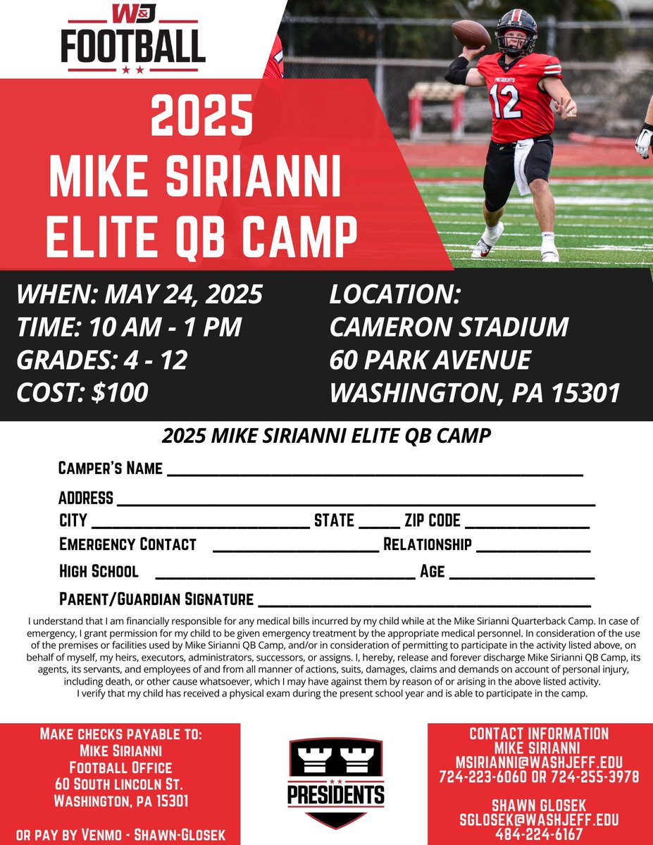 Shawn Glosek (@coachglosek) on Twitter photo QBs in the area, it’s still not too late to sign up!!
Grades 4-12 for any QB is who looking to learn, compete, and have fun!! Hope to see you there!
<a href="/WJFootball/">W&J Football</a> <a href="/Coach_Sirianni/">Coach Mike Sirianni</a> <a href="/Jake_Pugh12/">Jake Pugh</a>
docs.google.com/forms/d/1vIlvm… QBs in the area, it’s still not too late to sign up!!
Grades 4-12 for any QB is who looking to learn, compete, and have fun!! Hope to see you there!
<a href="/WJFootball/">W&J Football</a> <a href="/Coach_Sirianni/">Coach Mike Sirianni</a> <a href="/Jake_Pugh12/">Jake Pugh</a>
docs.google.com/forms/d/1vIlvm…