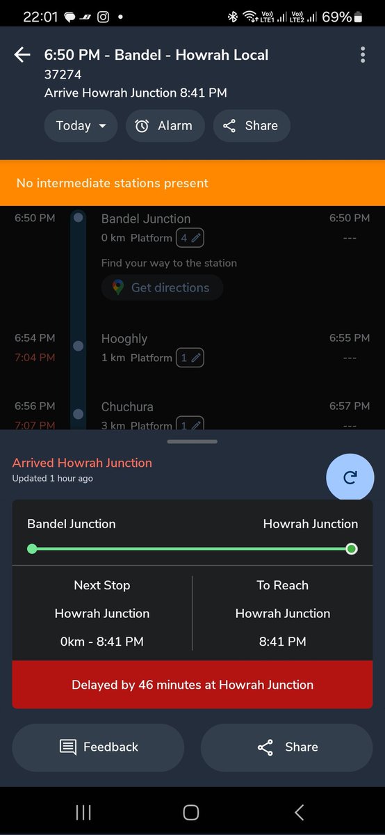 MaharshiiB's tweet photo. Please look into this matter, if local trains are started taking 1hours then what will happened to the Mail or express trains!!
@RailwaySeva @EasternRailway 
Train No: 37274, DN Bandel - Howrah local
Date : 21-May-25 https://t.co/maIvR64cxA