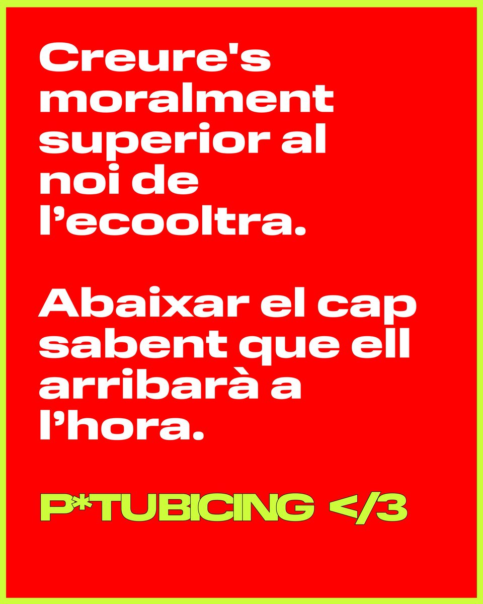 Tots tenim un amic que va de moralment superior per utilitzar Bicing, i si no el tens és perquè ets tú.

<a href="/bicing/">bicing</a> @ecooltrafree
#putubicing #barcelona #bicing #bici #bicingbcn #ajbarcelona #bicicleta #ajuntamentdebarcelona