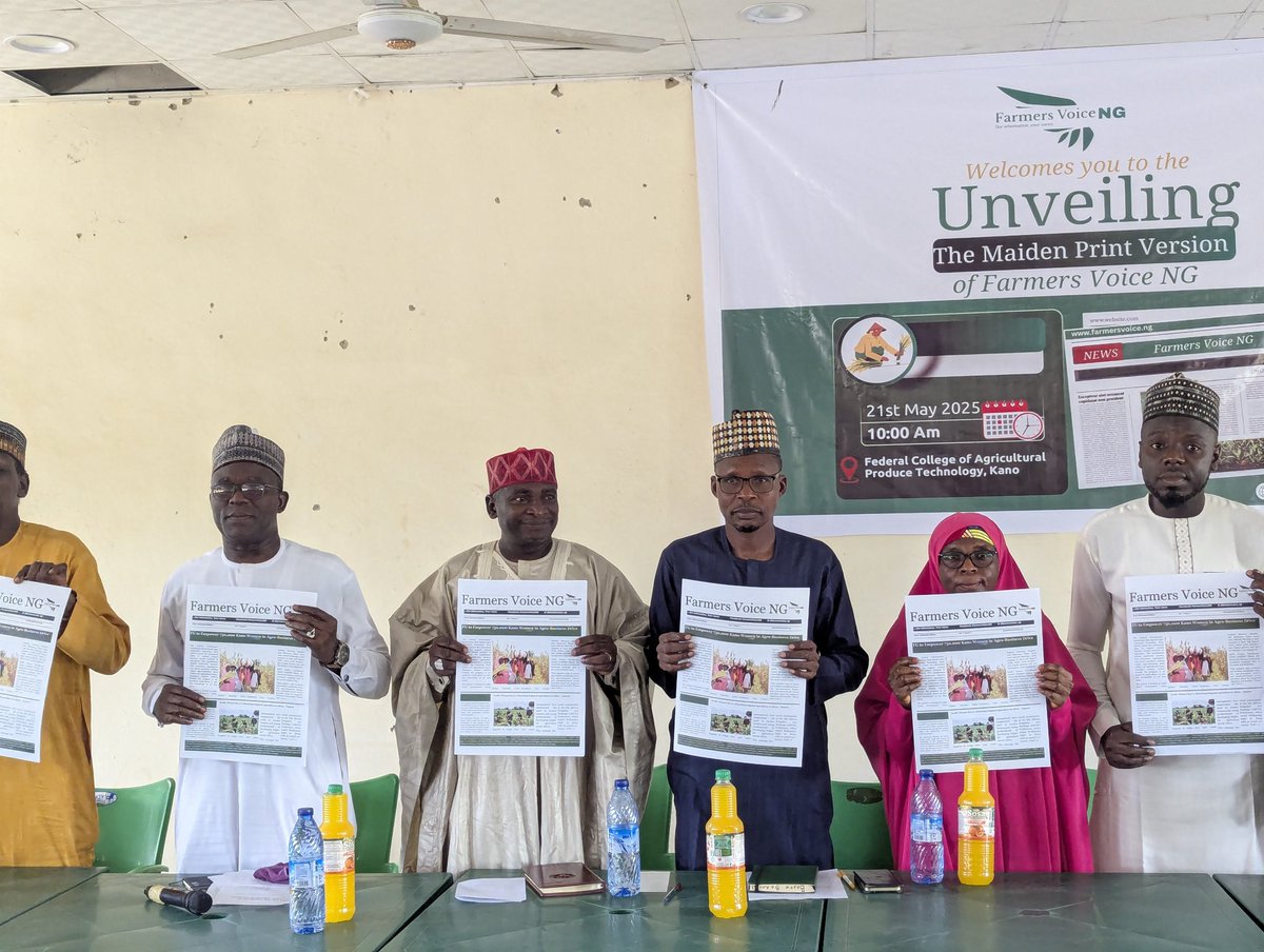 Farmers Voice NG (@farmersvoice_ng) on Twitter photo <a href="/farmersvoice_ng/">Farmers Voice NG</a> unveiled its print edition today at the Federal College of Agricultural Produce Technology, Kano, attracting agricultural stakeholders and emphasizing focused reporting on farming, livestock, and rural development. <a href="/NigeriaSasakawa/">Sasakawa Nigeria</a> <a href="/HortiNigeria/">HortiNigeria Program</a>
<a href="/KanoPastoral/">Kano Agro-Pastoral Development Project</a> <a href="/farmersvoice_ng/">Farmers Voice NG</a> unveiled its print edition today at the Federal College of Agricultural Produce Technology, Kano, attracting agricultural stakeholders and emphasizing focused reporting on farming, livestock, and rural development. <a href="/NigeriaSasakawa/">Sasakawa Nigeria</a> <a href="/HortiNigeria/">HortiNigeria Program</a>
<a href="/KanoPastoral/">Kano Agro-Pastoral Development Project</a>