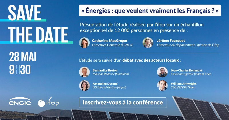 ENGIEgroup's tweet photo. 🇫🇷 Énergies : que veulent vraiment les Français ?
ENGIE s’est associé à @IfopOpinion pour décrypter les attentes et priorités en matière d’énergie.
📅 Rendez-vous le 28 mai pour découvrir les résultats d’une étude menée auprès d’un échantillon exceptionnel de 12 000 personnes.