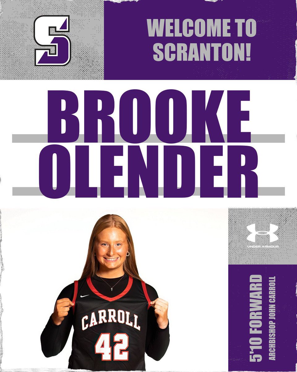 ScrantonWBB's tweet photo. Our next welcome for the Lady Royals class of 2029!🏀

Today we have Brooke Olender!

Brooke is from Wynnewood, PA and attends Archbishop John Carroll High School!

We are so excited to have you join the Lady Royals! 💜🤩 https://t.co/tguyLpKH16