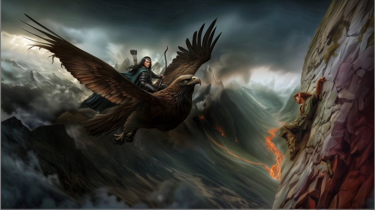 Ab.10 F.A. Meadhros was imprisoned on top of Thangorodrim by Morgoth. He was freed by Fingon with the help of Thorondor's eagle but to do so he had to cut off his hand #midjourney #fantasy #digitalart #midjourneyV7  #LOTR #tolkien #aiart #aiartcommunity #silmarillion #tolkienart