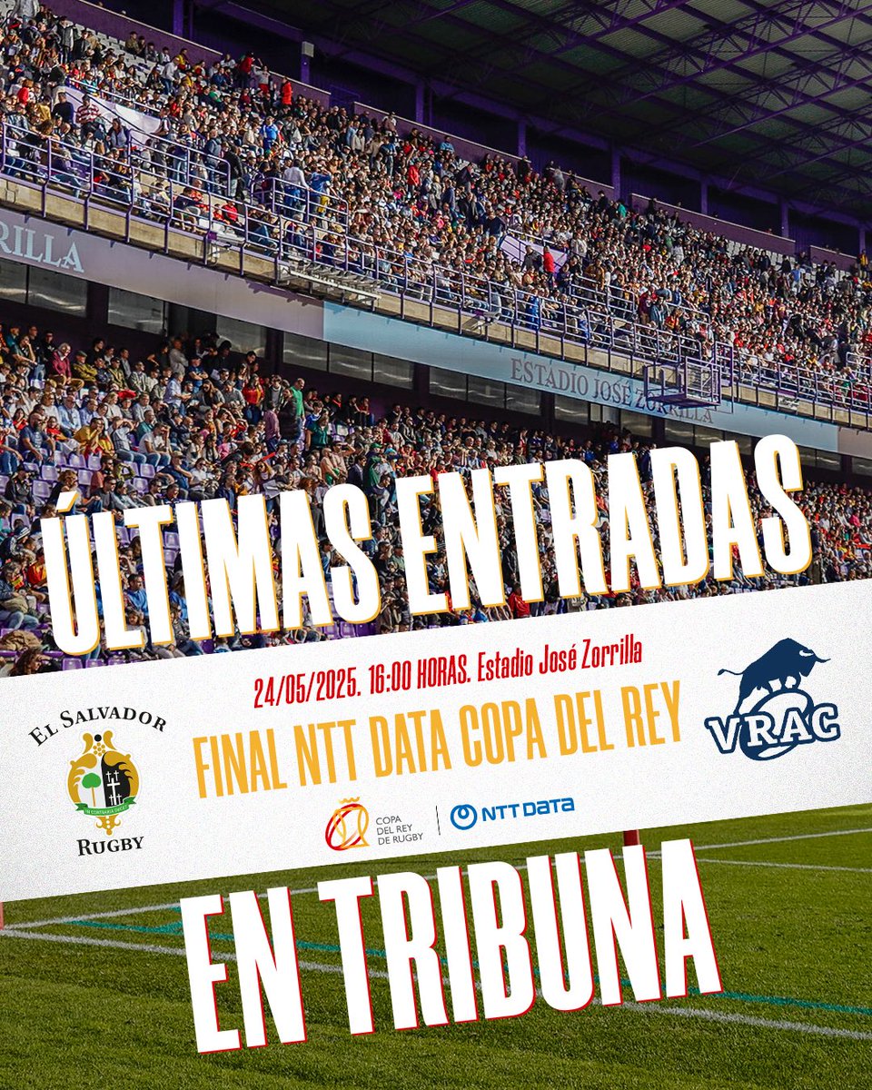 España Rugby (@ferugby) on Twitter photo 𝐔́𝐥𝐭𝐢𝐦𝐚𝐬 𝐞𝐧𝐭𝐫𝐚𝐝𝐚𝐬 en Tribuna‼️🏟️
No te quedes sin ver la Final de la <a href="/NTTDataSpain/">NTT DATA España</a> 2025 entre Inexo <a href="/Chami_Rugby/">Club de Rugby El Salvador🏉</a> y <a href="/VRAC/">🧀 VRAC 🧀</a> Quesos Entrepinares este próximo sábado 24 mayo (16:00 Horas).
¡Te esperamos!😎
🎟️ tickets.oneboxtds.com/ferugby/select…
#NTTCopaRugby | <a href="/AyuntamientoVLL/">Ayto. de Valladolid</a> 𝐔́𝐥𝐭𝐢𝐦𝐚𝐬 𝐞𝐧𝐭𝐫𝐚𝐝𝐚𝐬 en Tribuna‼️🏟️
No te quedes sin ver la Final de la <a href="/NTTDataSpain/">NTT DATA España</a> 2025 entre Inexo <a href="/Chami_Rugby/">Club de Rugby El Salvador🏉</a> y <a href="/VRAC/">🧀 VRAC 🧀</a> Quesos Entrepinares este próximo sábado 24 mayo (16:00 Horas).
¡Te esperamos!😎
🎟️ tickets.oneboxtds.com/ferugby/select…
#NTTCopaRugby | <a href="/AyuntamientoVLL/">Ayto. de Valladolid</a>