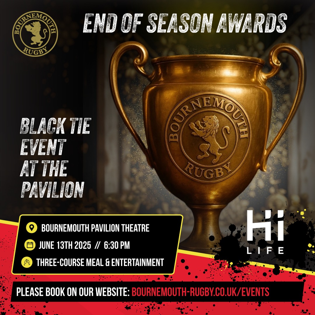 Join us for the Bournemouth Rugby End of Season Awards, celebrating those on and off the pitch on the 13th June.
Lets celebrate this amazing season!
Booking is essential, so make sure to reserve your spot now. We can't wait to see you there! 🎊
➡️bournemouth-rugby.co.uk/event/end-of-s…