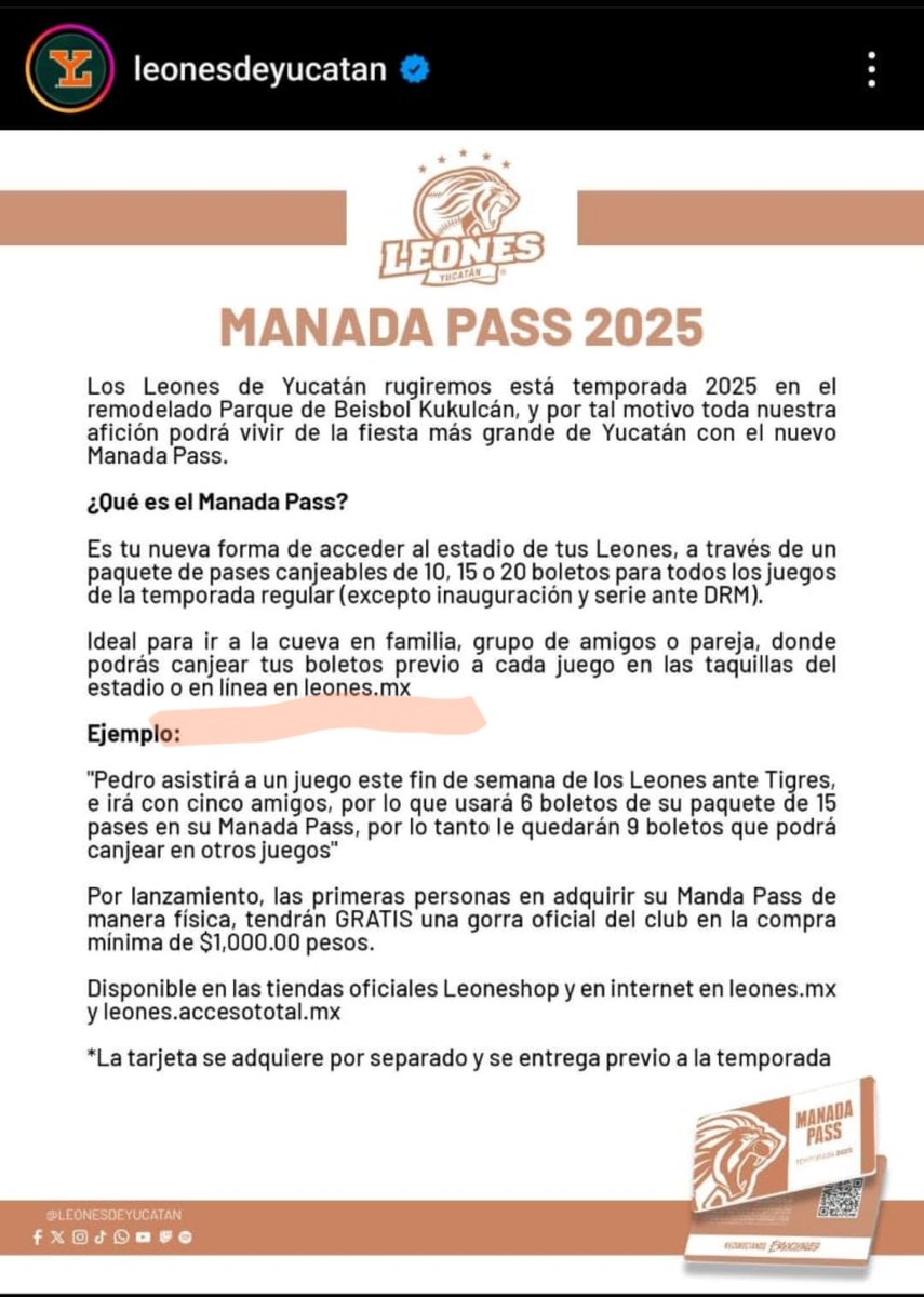 sosamed95's tweet photo. @Profeco quiero meter una queja sobre el servicio no brindado al 100% por los @leonesdeyucatan, ofrecieron un servicio llamado manada pass que se puede hacer el canjeo en linea y ya vamos 4 partidos y nada, no dan la opción de reembolso y solo te obligan a ir en taquilla https://t.co/UatruKvzD3