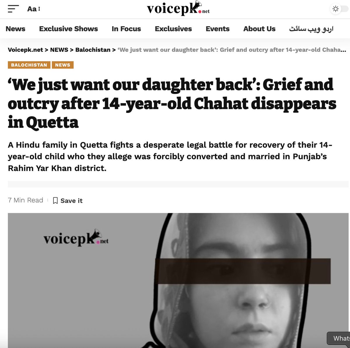 PostsofPR's tweet photo. The pattern of forced conversions that we see in Sindh (&amp; Punjab), where a minor Hindu girl is abducted and married off to a Muslim, is also seen in Balochistan. The video, the age, and the travel to Punjab for marriage everything is the same, from A-to-Z. https://t.co/IOHPKkuu6y