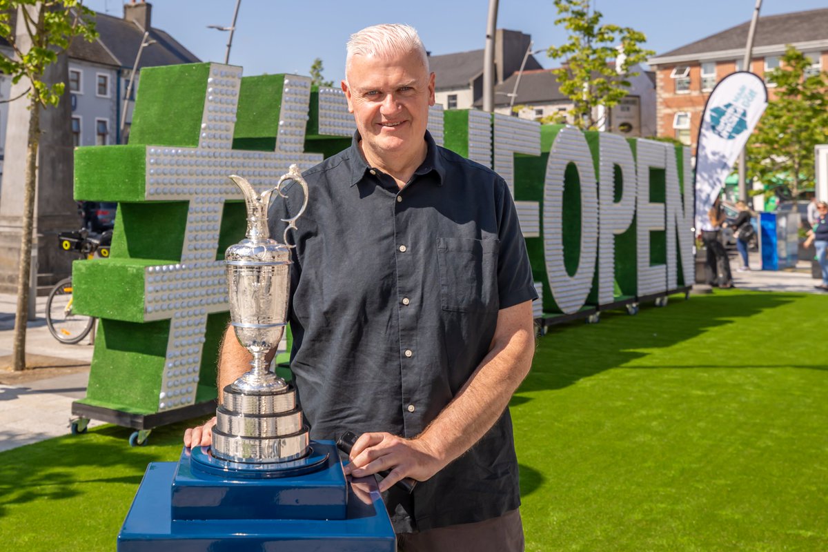 NITouristBoard's tweet photo. Thanks to everyone who joined us today at O'Connor Square in Tullamore, Co Offaly for the last stop on Tourism NI's Epic Journey to The 153rd Open. With the Claret Jug on display, there were plenty of smiling faces as the crowds took on the various golf challenges #NIMadeforGolf https://t.co/yebaCUJ174