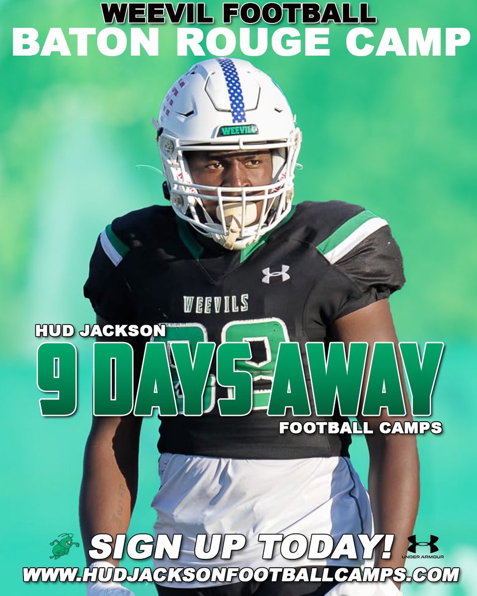 Ty (@typeopleuam) on Twitter photo 🚨🚨9 DAYS AWAY!!!🚨🚨
<a href="/WeevilFootball/">UAM Football</a>
SOUTH LOUISIANA CAMP
Sign Up Today!
hudjacksonfootballcamps.com 🚨🚨9 DAYS AWAY!!!🚨🚨
<a href="/WeevilFootball/">UAM Football</a>
SOUTH LOUISIANA CAMP
Sign Up Today!
hudjacksonfootballcamps.com