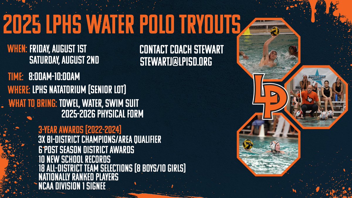 LPHS Swimming and Water Polo (@lphsaquatics) on Twitter photo Looking for a sport that’s fast, fierce, and fun?
Water polo is the ultimate team challenge part swim and part strategy
No experience? No problem! If you can swim and hustle, we’ll teach the rest.
<a href="/LPISDAthletics/">LPISDAthletics</a> <a href="/lpisd/">La Porte ISD</a> <a href="/RecruitLP/">La Porte HS Recruiting (ALL SPORTS)</a> <a href="/LaPorteTXHS/">La Porte High School Official</a> Looking for a sport that’s fast, fierce, and fun?
Water polo is the ultimate team challenge part swim and part strategy
No experience? No problem! If you can swim and hustle, we’ll teach the rest.
<a href="/LPISDAthletics/">LPISDAthletics</a> <a href="/lpisd/">La Porte ISD</a> <a href="/RecruitLP/">La Porte HS Recruiting (ALL SPORTS)</a> <a href="/LaPorteTXHS/">La Porte High School Official</a>