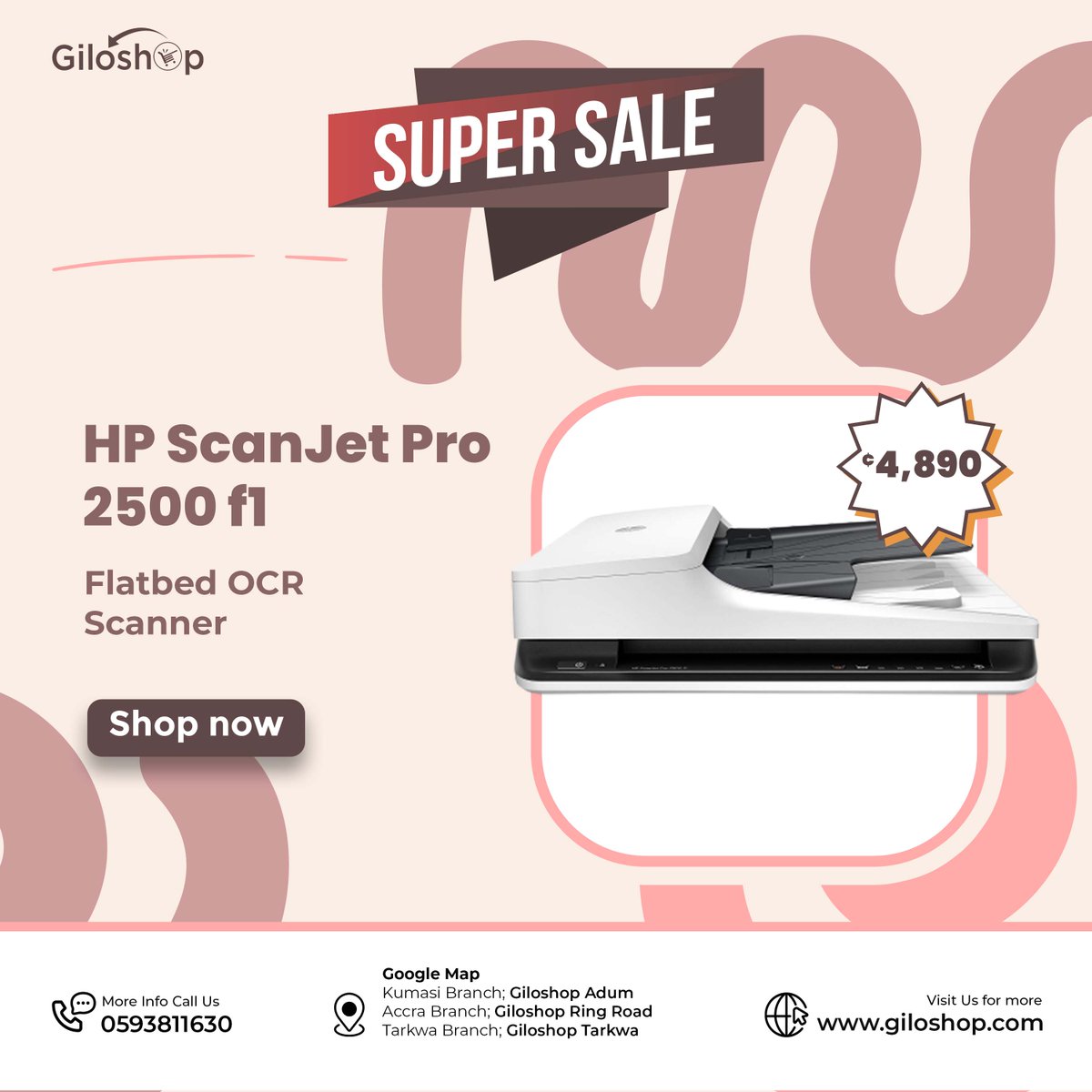 giloshop's tweet image. HP ScanJet Pro 2500 f1 Flatbed OCR Scanner

Price: ¢ 4,890
Shop Online at giloshop.com and get super sonic delivery in 24hrs.

In-shop pickup or delivery available✅
SHOP WITH US FOR THE BEST DEALS
#giloshop #computershop #MultiFunctionPrinter #laptop