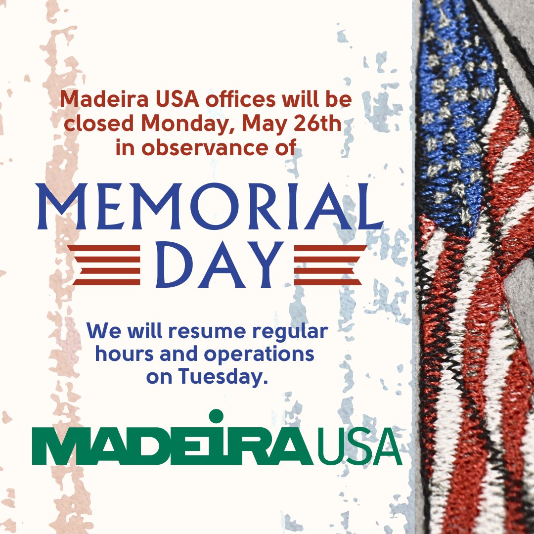 Please be mindful of our Monday closure in observance of Memorial Day on 5/26. We wish you a safe and special holiday weekend!