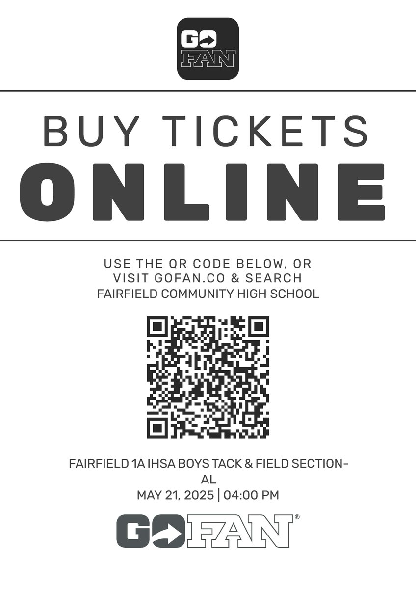 The Foxes travel to Fairfield today for the 1A Sectional Track meet. Tickets can be bought online using the following QR Code.