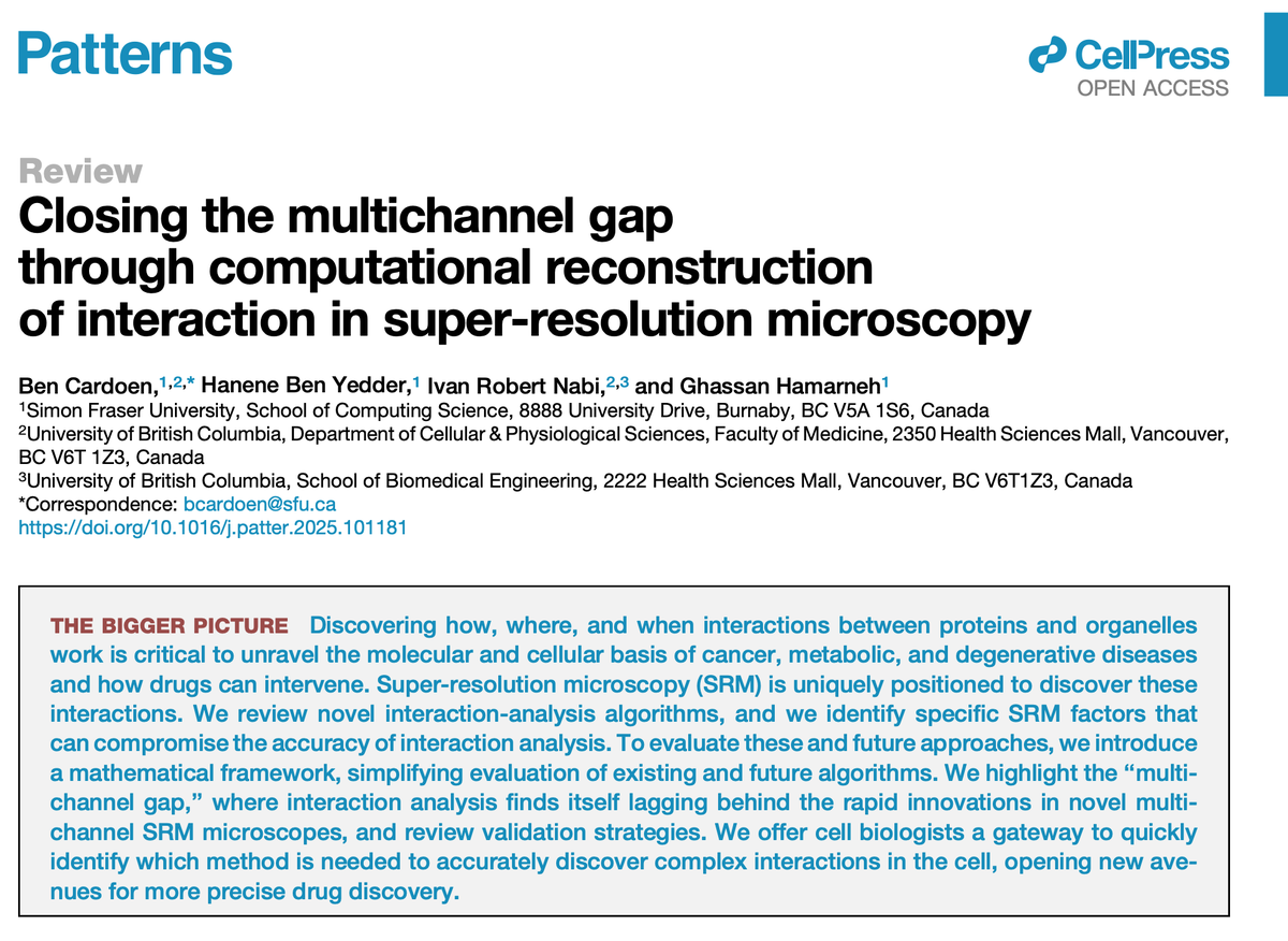 Hamarneh_MIA's tweet photo. Closing the multichannel gap through computational reconstruction of interaction in superresolution microscopy, review in J Cell Patterns led by @BenCardoen @SFU_CompSci with 161 references, 6 summary tables, 9 overview figures. 
PDF:  https://t.co/iiWrZpD5WE https://t.co/8bjIJ9xzo7