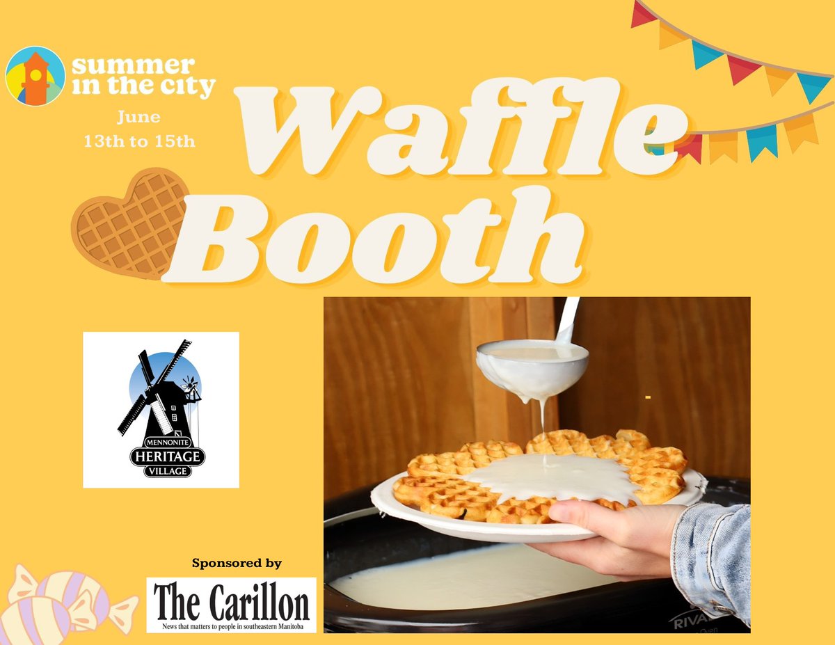Ramping up to Summer in the City 2025, in Steinbach, MB !

June 13th to June 15th    

This year, we’re turning up the flavor with our signature Heritage Waffles made fresh on-site and topped your way!  

Look for our waffle booth.  

Come savour summer one waffle at a time !