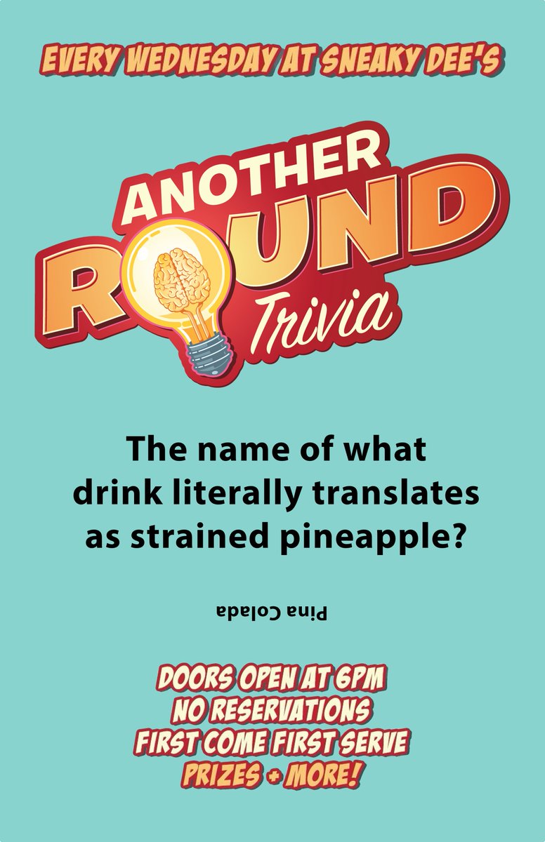 Terrance Balazo (@a_r_trivia) on Twitter photo It is the day we do <a href="/A_R_Trivia/">Terrance Balazo</a> at <a href="/thesneakydees/">Sneaky Dees</a>!
Doors open at 6:00pm
Trivia starts at 7:00pm
Get there early to grab a table!
See you tonight... It is the day we do <a href="/A_R_Trivia/">Terrance Balazo</a> at <a href="/thesneakydees/">Sneaky Dees</a>!
Doors open at 6:00pm
Trivia starts at 7:00pm
Get there early to grab a table!
See you tonight...