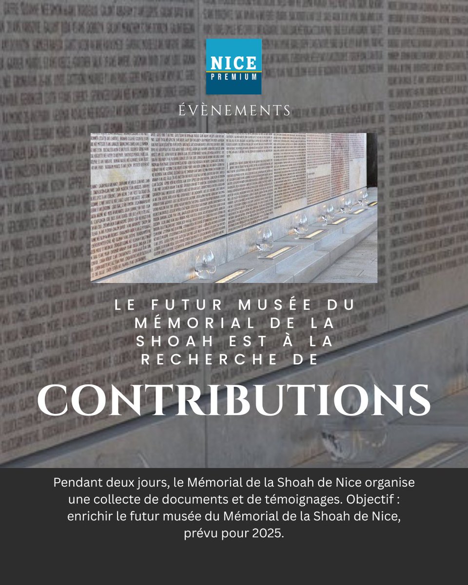 Le public est invité à venir déposer des documents personnels : lettres, photos, papiers d’identité, journaux, dessins, objets.

Plus d'infos sur Nice Premium ! 

#museedelashoah #shoah #musee #culture #histoire #evenement #nice