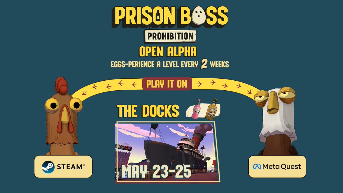 In case the big pecking news flew past you:

Prison Boss Prohibition releases July 10th! 🐔

Pre-order NOW on #MetaQuest for exclusive goodies, and join the Discord to hop in the Alpha Weekends for Quest/Steam, which opens May 23rd.
discord.gg/prisonboss

#VRGaming #Indiedev