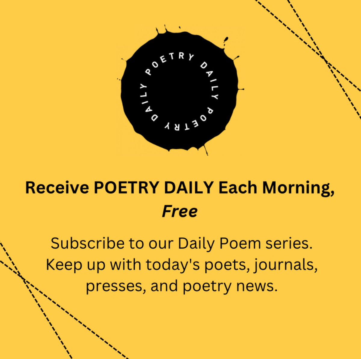 Poetry_Daily's tweet image. Read poetry, daily.
Subscribe to our free daily newsletter to keep up with today’s poets, journals, presses, poetry news, and more.
poems.us19.list-manage.com/subscribe?u=4d…