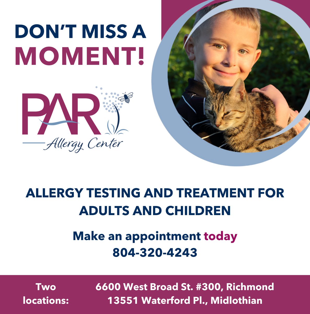 PulmonaryRVA's tweet photo. Don't let spring allergies keep you from enjoying time with your furry friends! At PAR we're here to help you breathe easier with expert evaluation, diagnosis and treatment plans to keep you feeling your best. Make an appointment with us today! https://t.co/N03tVcOIFW https://t.co/XwJRCNU7qF