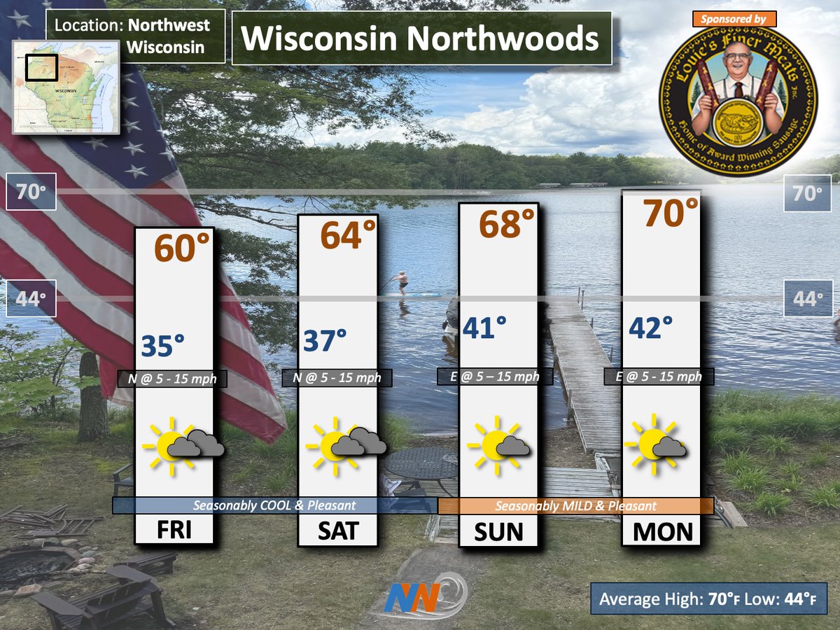 Check out this beautiful Memorial Day weekend forecast for northwest WISCO. Crisp COOL nights will give way to pleasant afternoons with only a slight breeze. Grilling &amp; relaxing will be in full force. Here is your 'NORTHWOODS' outlook.