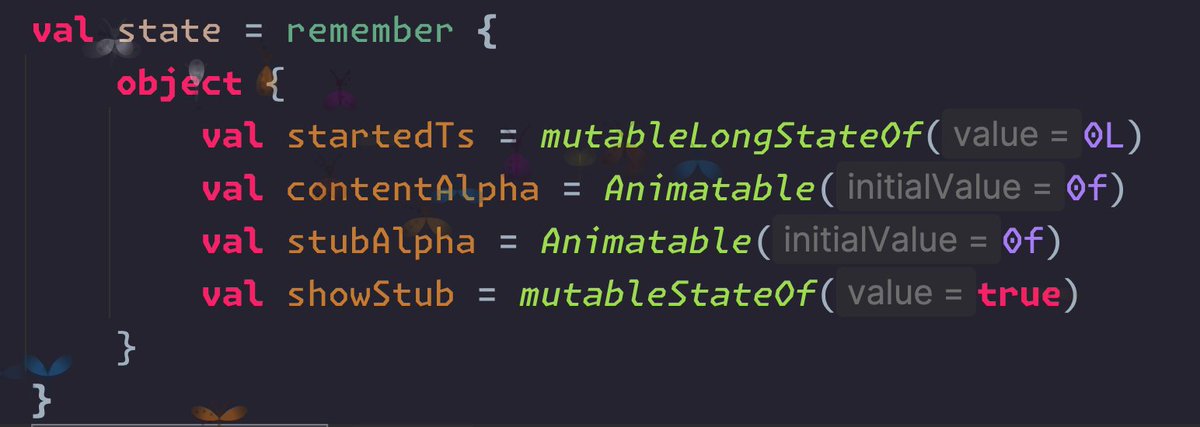 JetpackCompose performance tip: combine remembered values together

Local anonymous objects's fields are still accessible like state.startedTs