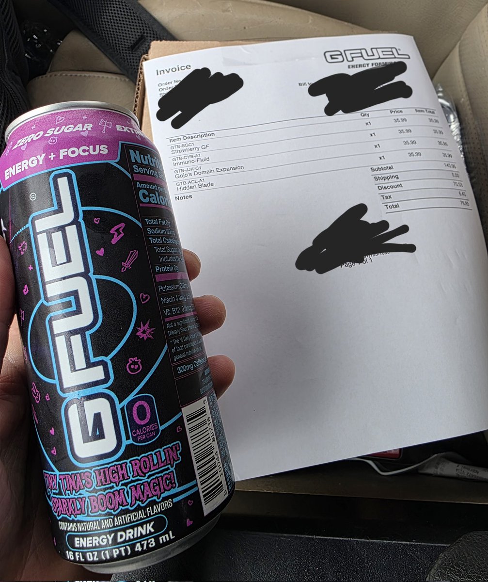Pr3TV's tweet image. Just picked up my #GFuel order from their warehouse and the dude showed me around and gave me a drink out of the employee fridge for the road! Super cool experience and company thank you @GFuelEnergy!
(Also I forgot to ask but please bring black Flavor Bomb!)