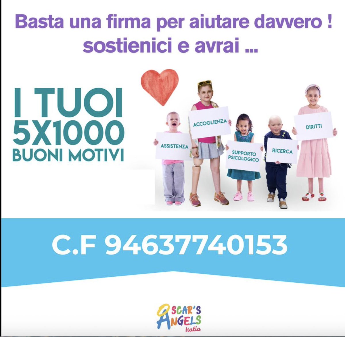 To our Italian friends 😀
It's that time of the year when you can donate part of your taxes to carity😉
So, you just write our name OSCAR'S ANGELS Italia and our cf 94637740153
IT IS FREE &amp; makes a huge difference for our children in hospital 🙏🙏💜
<a href="/MVZaGoGo/">Maureen Van Zandt</a>