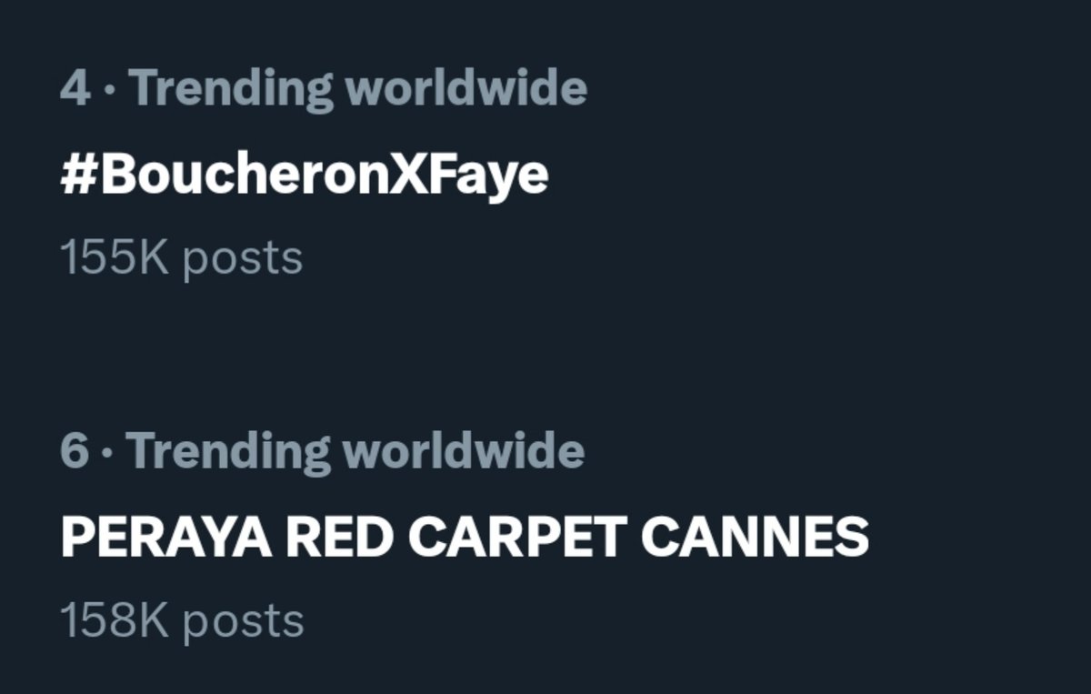 now at #4 and #6 WORLDWIDE! Cmon we can go higher!!!!😭

PERAYA RED CARPET CANNES
#BoucheronXFaye