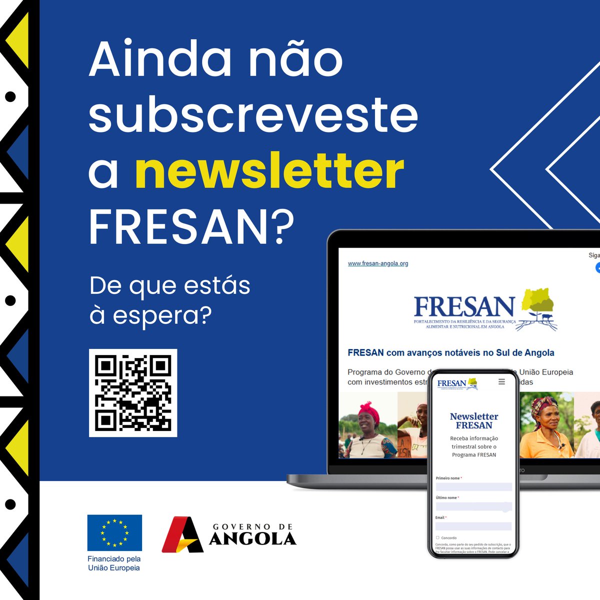 Queres acompanhar mais de perto o #FRESAN – programa do Governo de Angola financiado pela #UniãoEuropeia? Só tens de subscrever a nossa newsletter e passas a receber tudo no teu email. ✍️✍️✍️ E é fácil: basta acederes a fresan-angola.org/newsletter! 😊
<a href="/FRESAN/">fredy sanchez</a> <a href="/UEemAngola/">União Europeia em Angola</a>