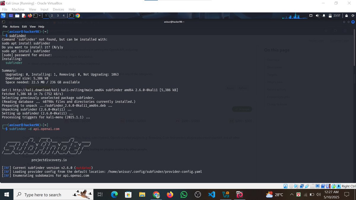 AnisurR378's tweet image. Task for #Class14

Name - Anisur Rahman
Task 14 is complete.

Topic: Subdomain Enumeration
Tool Used: Shodan Extension, virustotal, subfinder

Mentor: @SakibZisan 
Founder of @Bytecapsule

#Bytecapsule #Mission2025 #Task14 #EthicalHacking